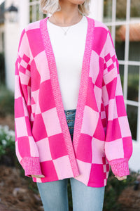 Make Your Day Hot Pink Checkered Cardigan