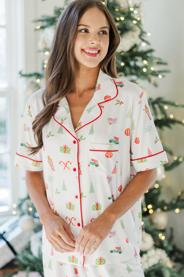 Dream Big White Holiday Print S/S Bamboo Pajama Set