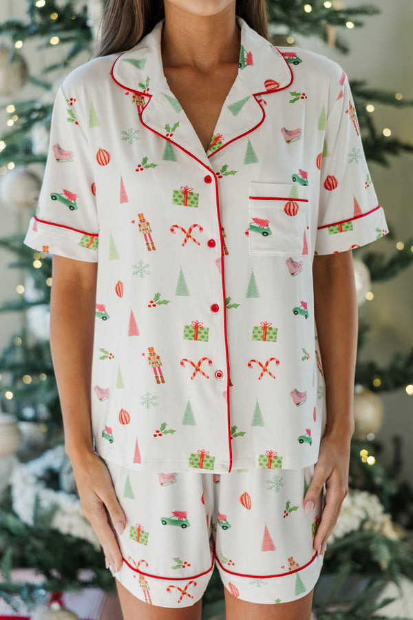 Dream Big White Holiday Print S/S Bamboo Pajama Set