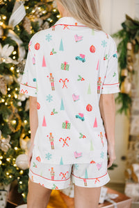 Staying In White Holiday Print S/S Pajama Set