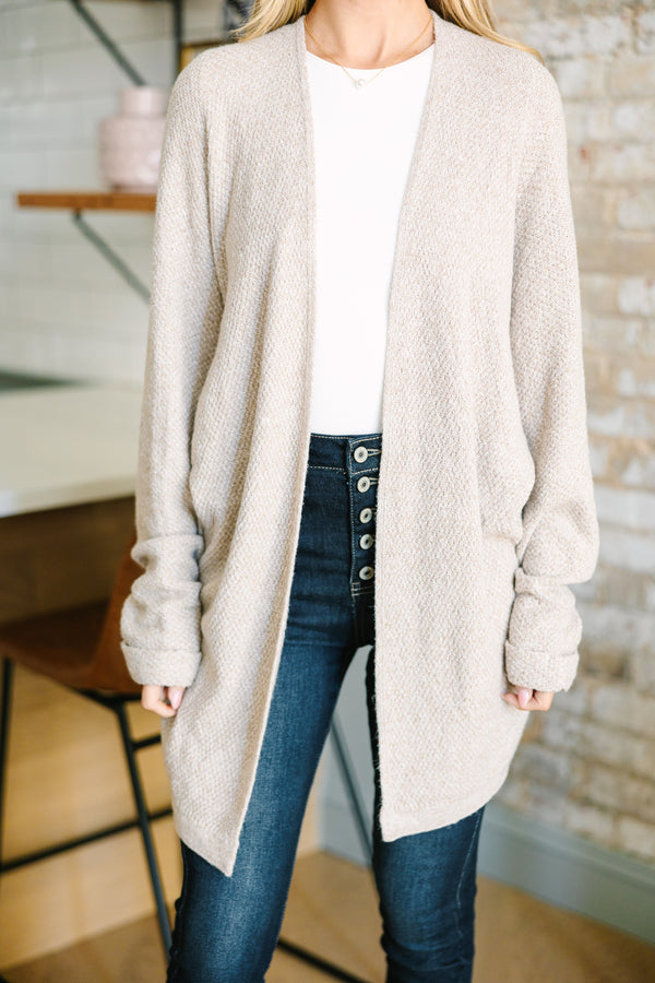 Taupe Lightweight Open Front Cardigan Vest
