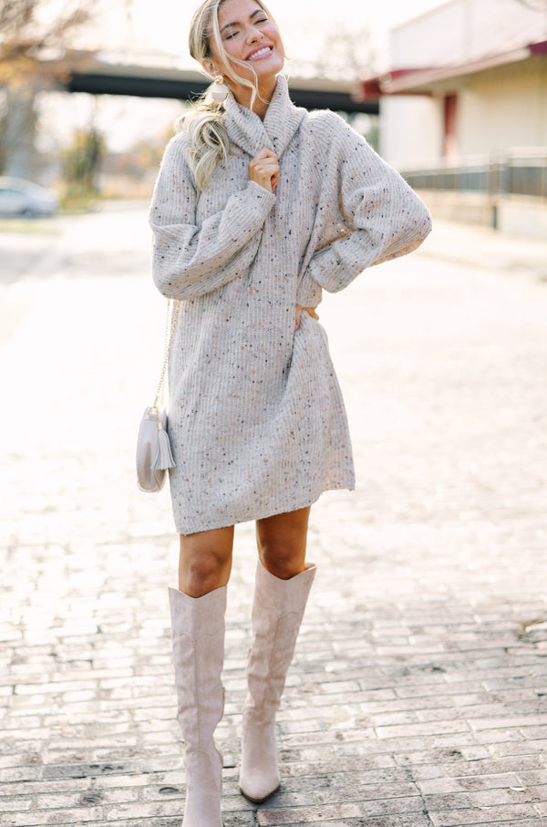 Feeling It Taupe Brown Sweater Dress