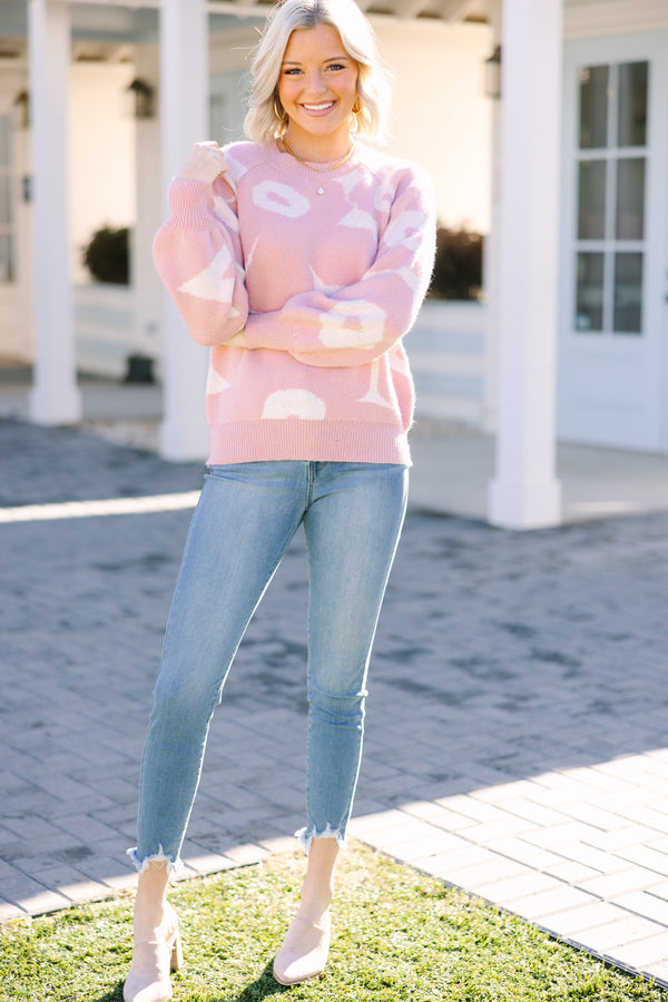 Made You Look Peach Pink Flroal Sweater