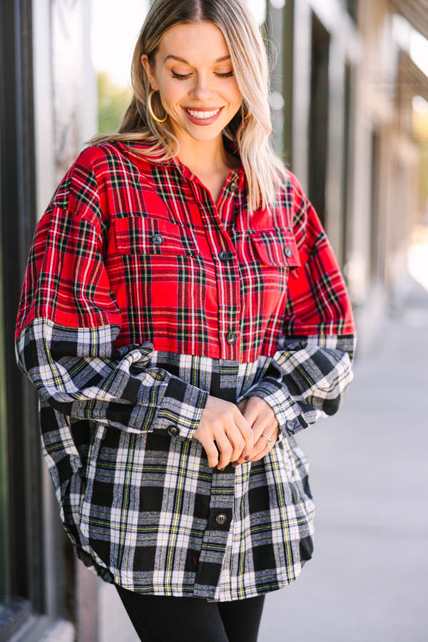 Do It All Red Black Plaid Button Down Top