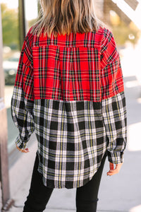 Do It All Red Black Plaid Button Down Top