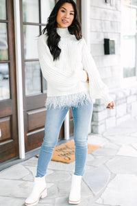 What's Going On Cream White Feather Trim Sweater