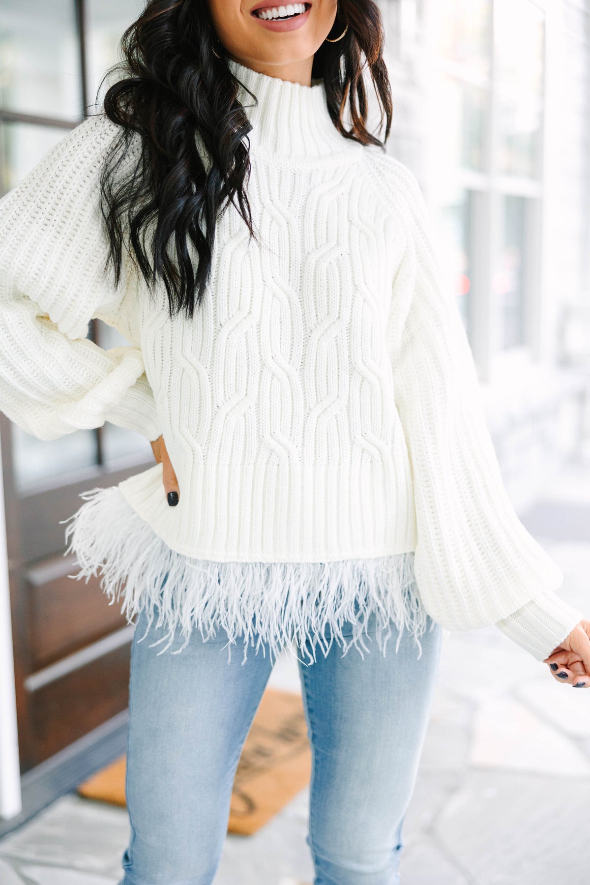 White feather sweater top