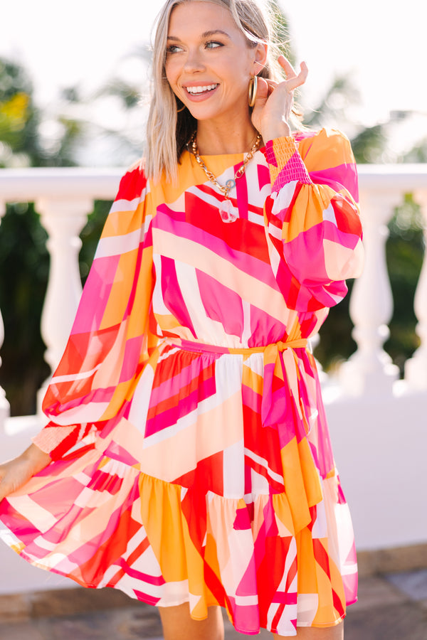 orange abstract dress STAR Orange Abstract Pleated Halter Neck Maxi Dress