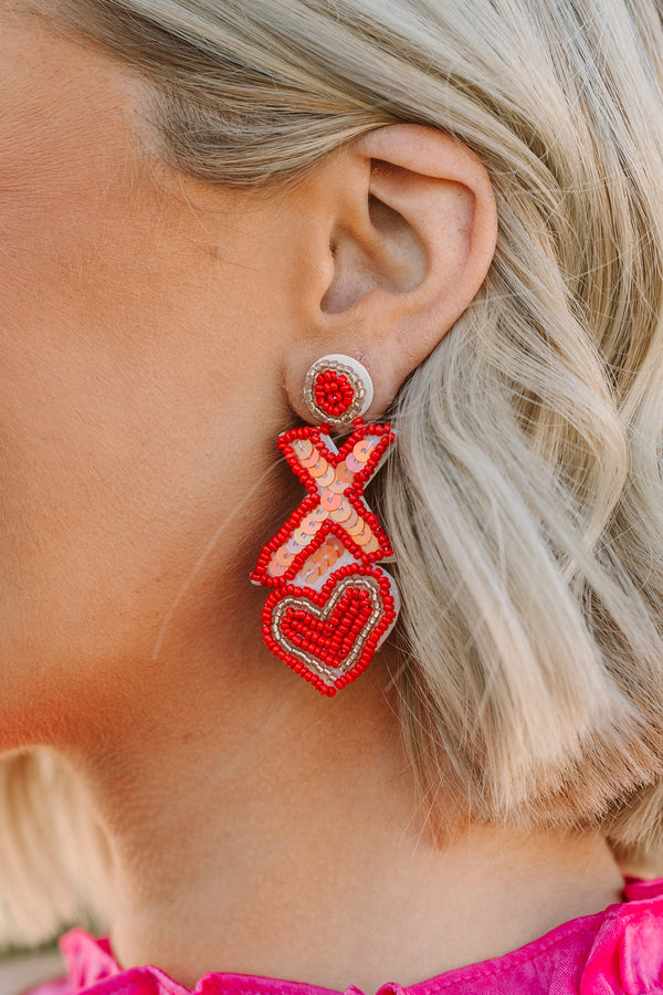 XO Red Beaded Earrings