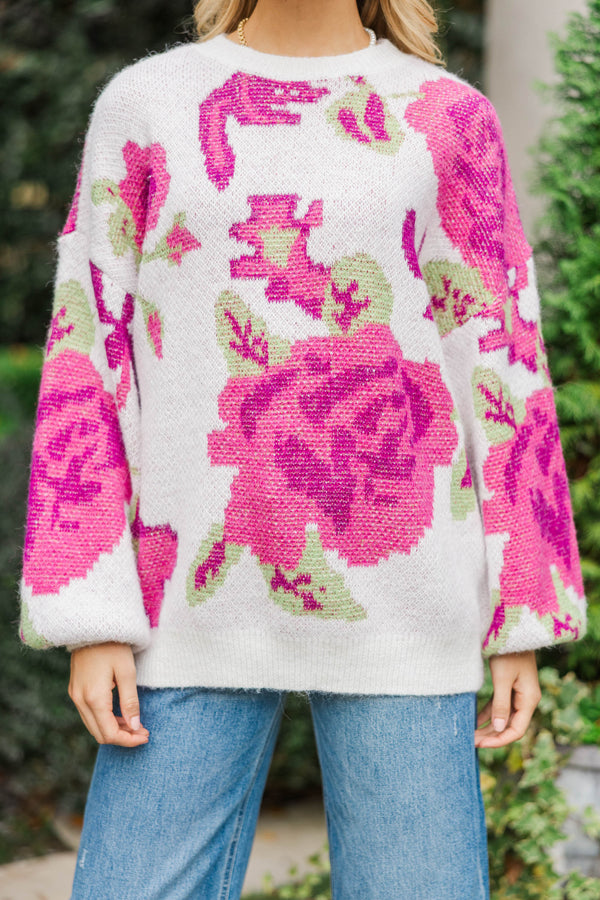 It's Your Choice Ivory White Floral Sweater
