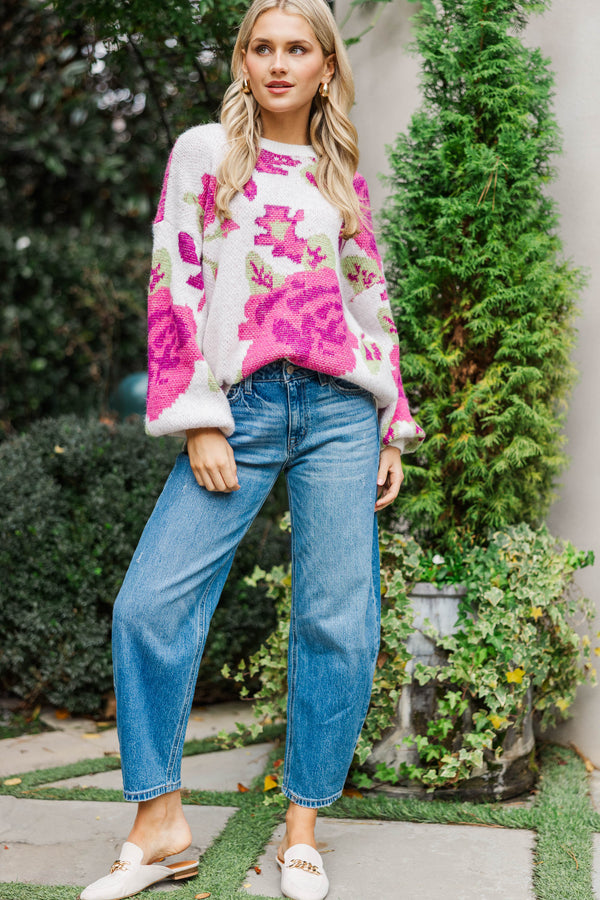 It's Your Choice Ivory White Floral Sweater