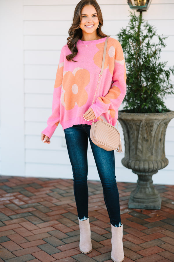 Look Out Pink Floral Sweater