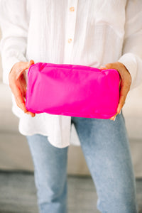 Let's Get Going Hot Pink Varsity Cosmetic Bag, Medium