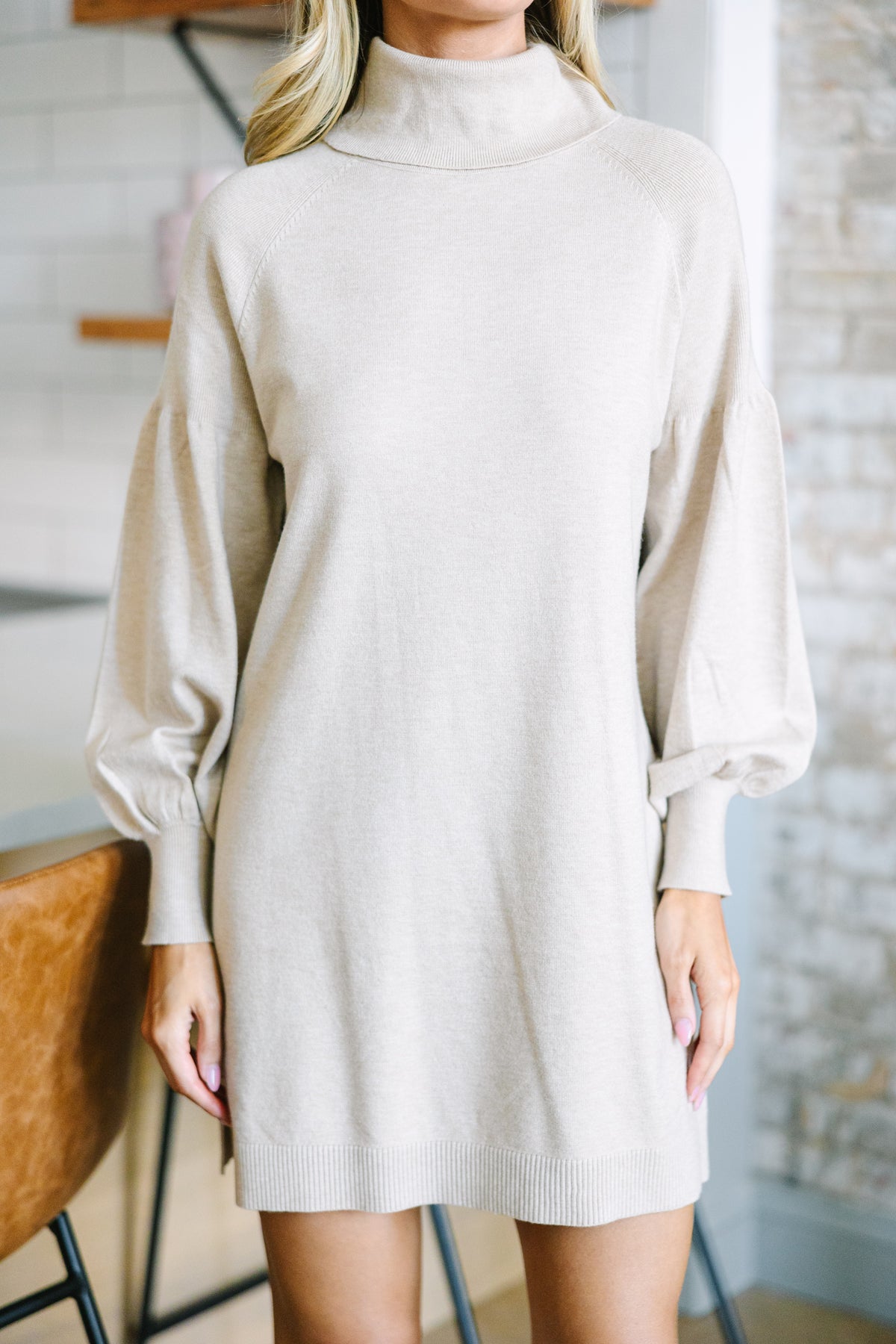 beige turtleneck sweater dress Classy Navy Satin Prom Dress with Lace Beaded and Slit – Liymc main image 1