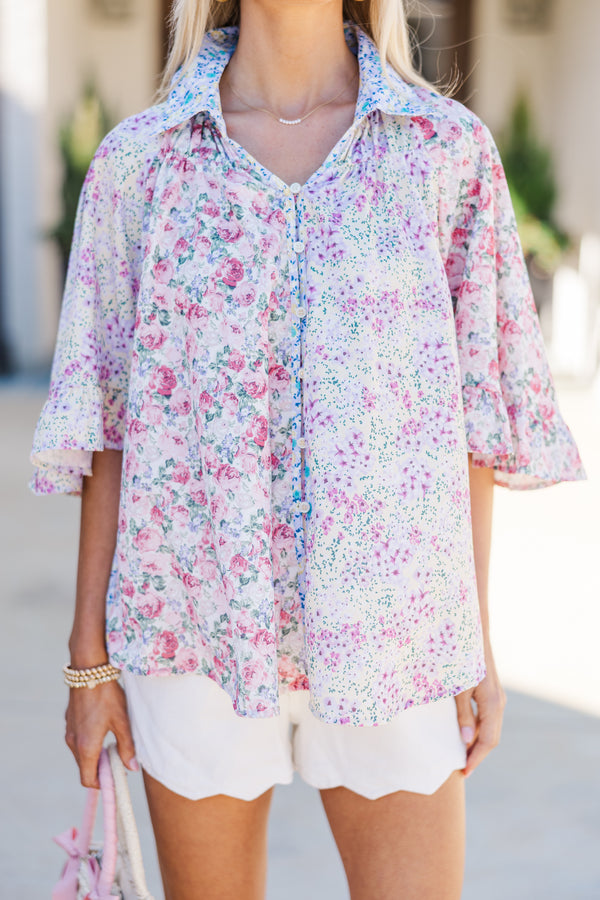 All That You Need Lavender Purple Ditsy Floral Blouse