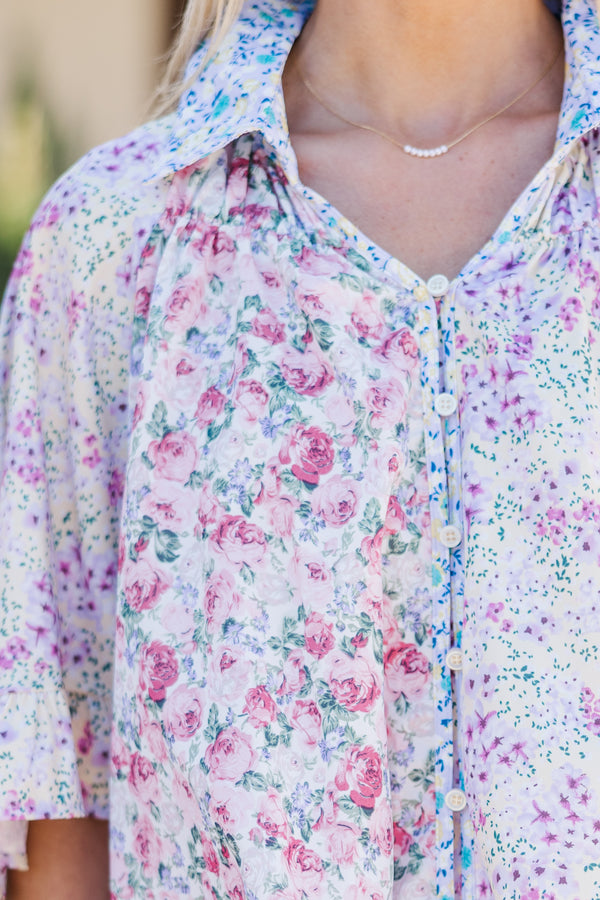 All That You Need Lavender Purple Ditsy Floral Blouse