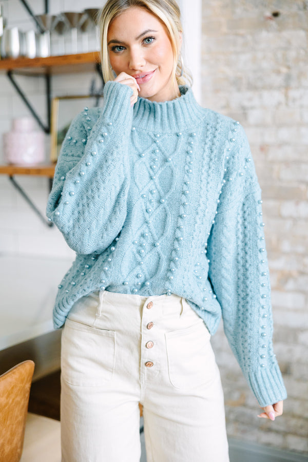 It's All You Ice Blue Embellished Sweater