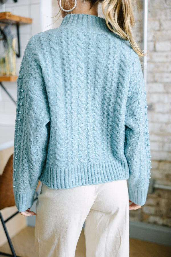It's All You Ice Blue Embellished Sweater