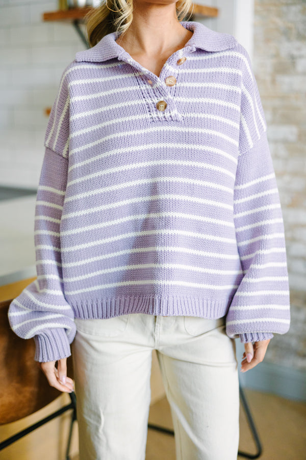 Think It Over Lavender Purple Striped Sweater
