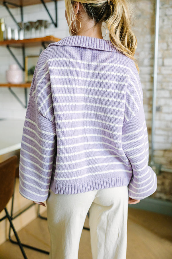 striped sweaters, purple sweaters, trendy sweaters, feminine sweaters
