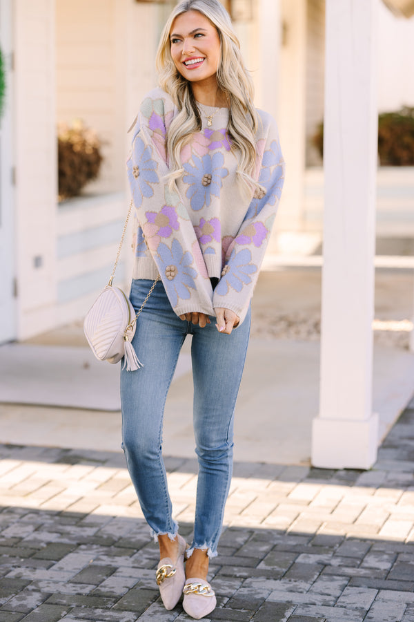 Easy To Love Beige Brown Floral Sweater – Shop the Mint