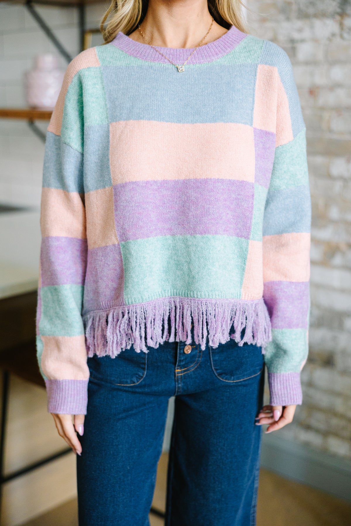 Make Your Day Lavender Multi Checkered Sweater – Shop the Mint