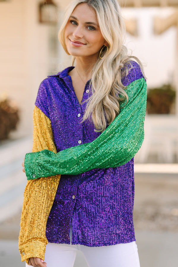 Let The Good Times Roll Purple Sequin Blouse