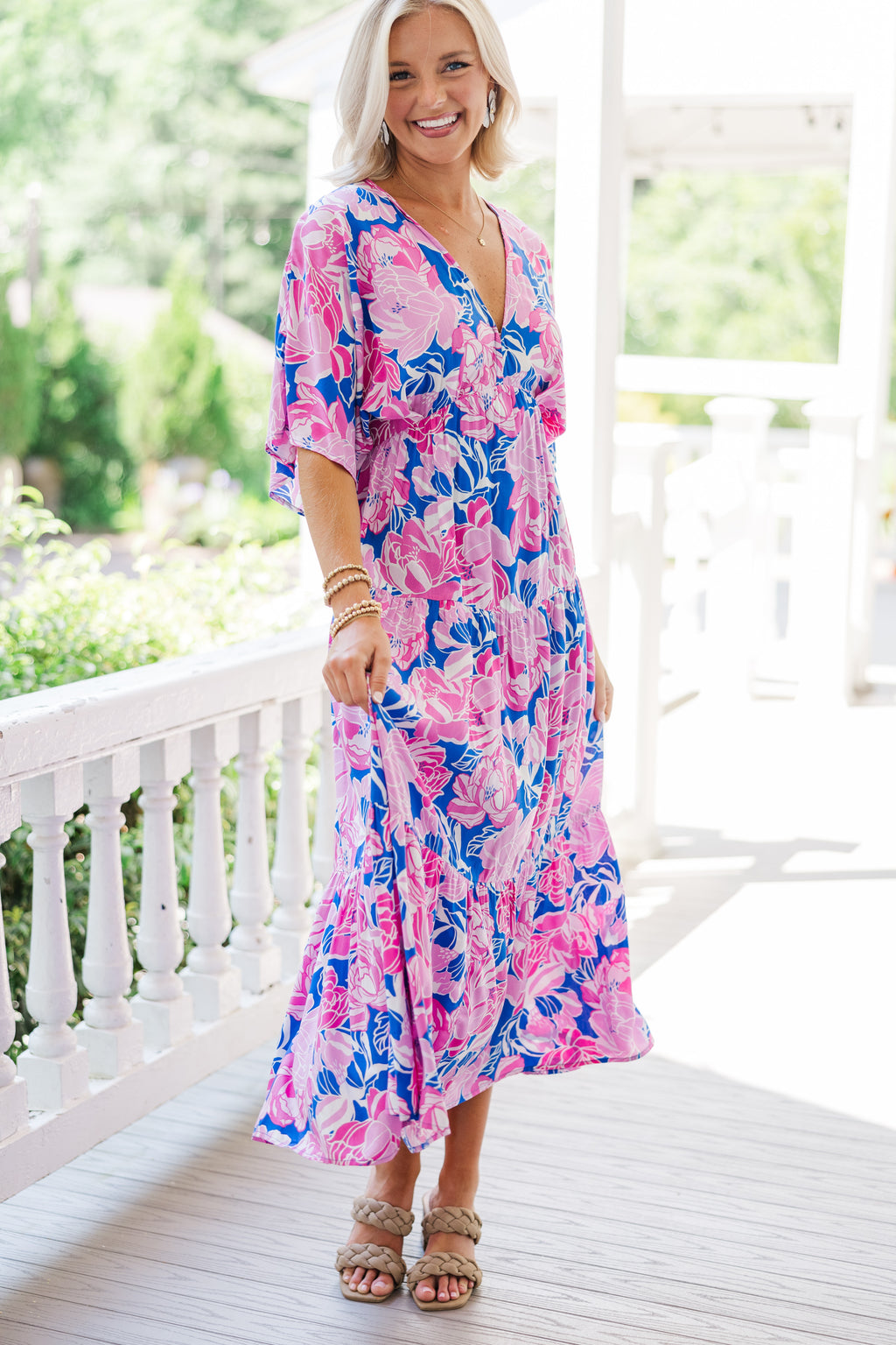royal blue floral dress Feeling Dreamy Floral Tiered Maxi Dress in Royal Blue L / royal-blue