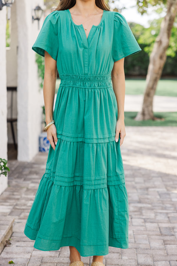 It's In The Air Jade Green Tiered Midi Dress