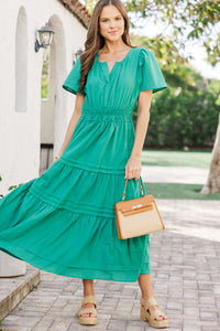 It's In The Air Jade Green Tiered Midi Dress
