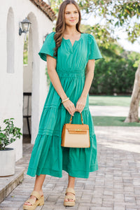 It's In The Air Jade Green Tiered Midi Dress