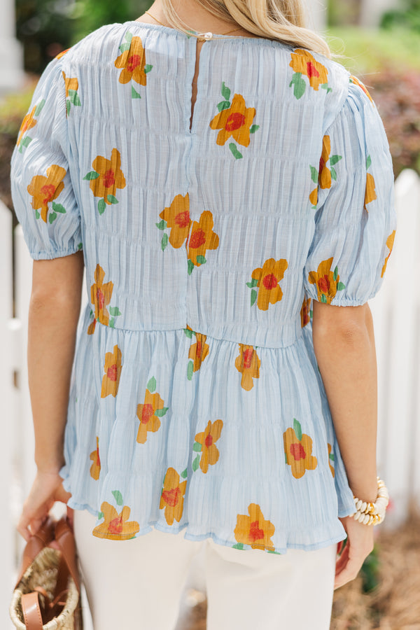 Floral Dreams Light Blue Textured Blouse