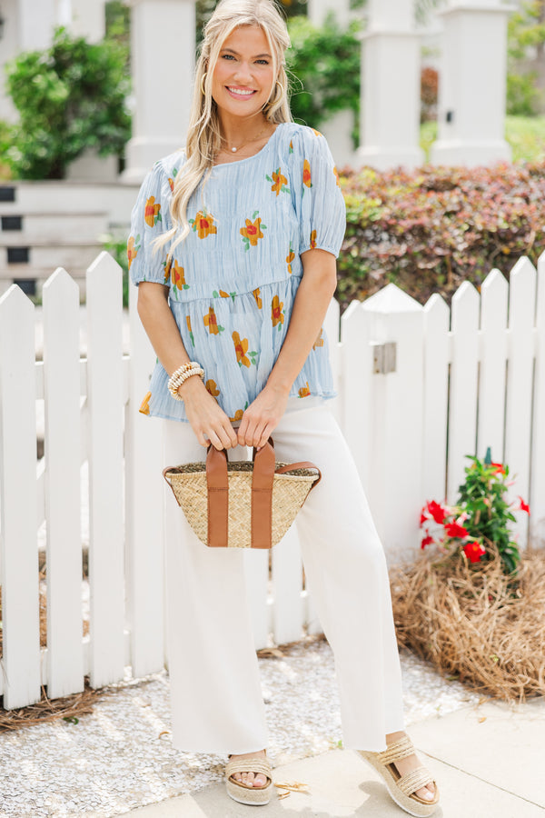 Floral Dreams Light Blue Textured Blouse