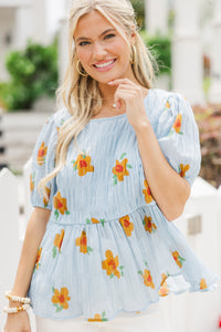 Floral Dreams Light Blue Textured Blouse