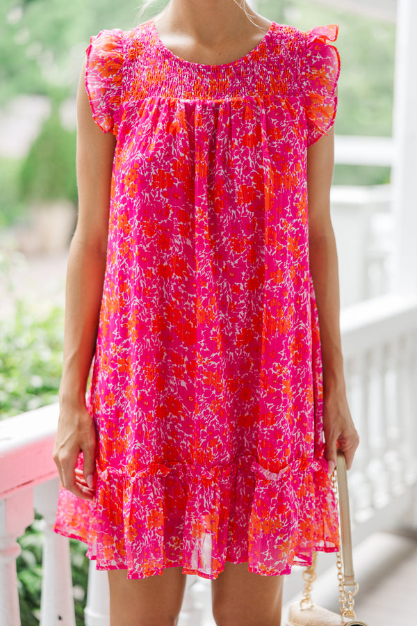 Lovely New Days Hot Pink Ditsy Floral Dress