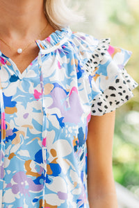 Can't Miss This Light Blue Mixed Print Blouse