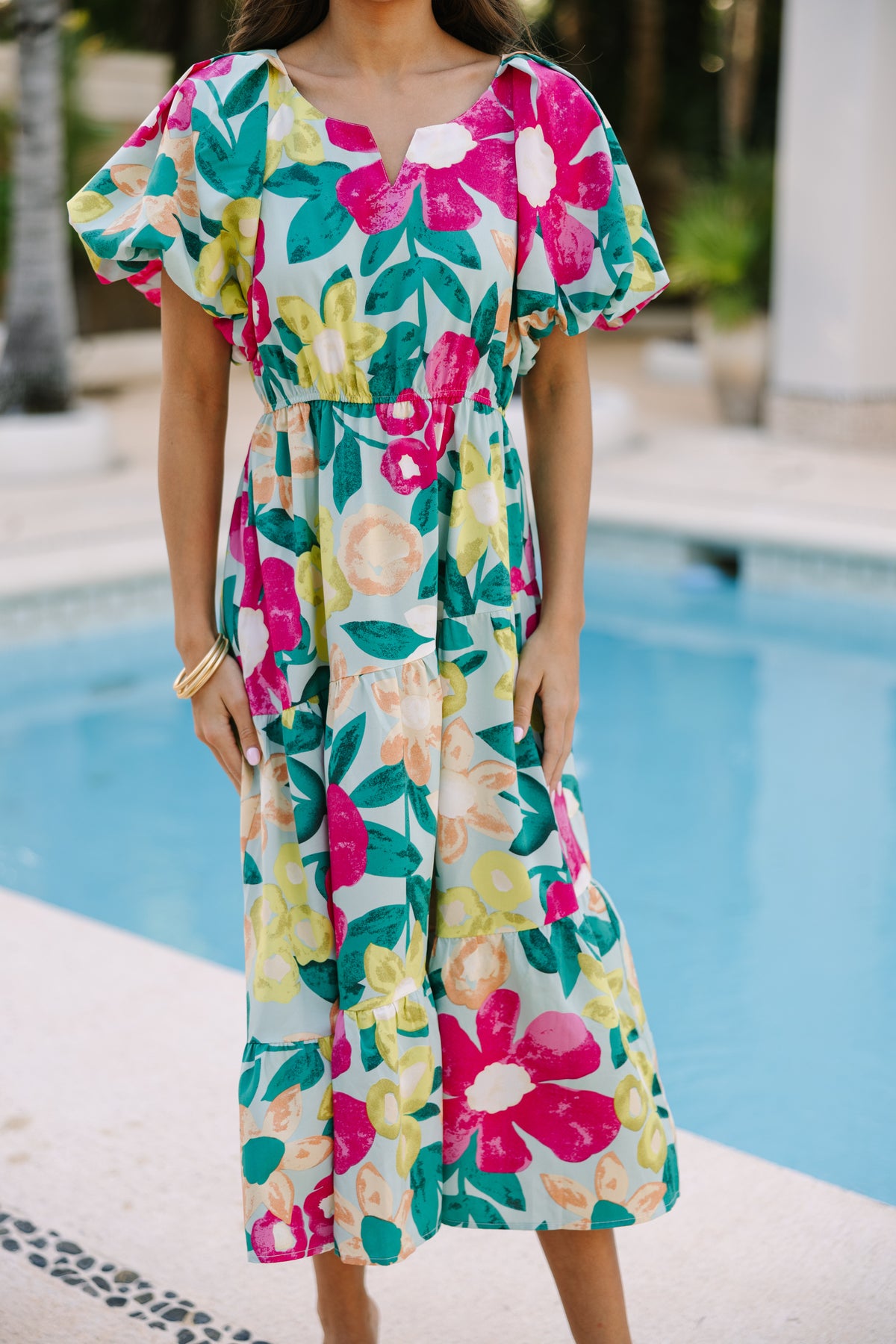 Odds Are in Your Favor Mint Green Floral Midi Dress, Large - The Mint Julep Boutique