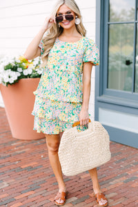 On Your Way Green Ditsy Floral Tiered Dress