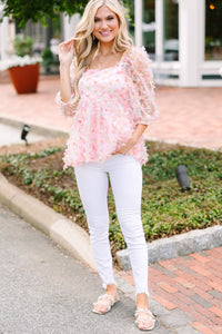 Center Of Attention Pink Textured Babydoll Blouse