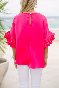 All The Frills Hot Pink Ruffled Blouse