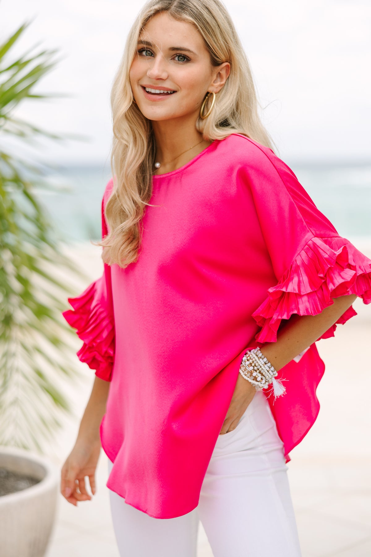 Ruffles Open Blouse in Pink main image 0