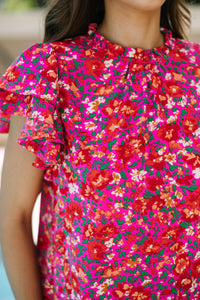 On Your Heart Fuchsia Pink Ditsy Floral Blouse