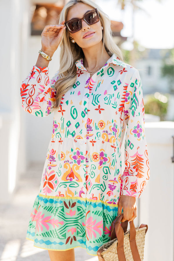 All I Want White Abstract Tiered Dress