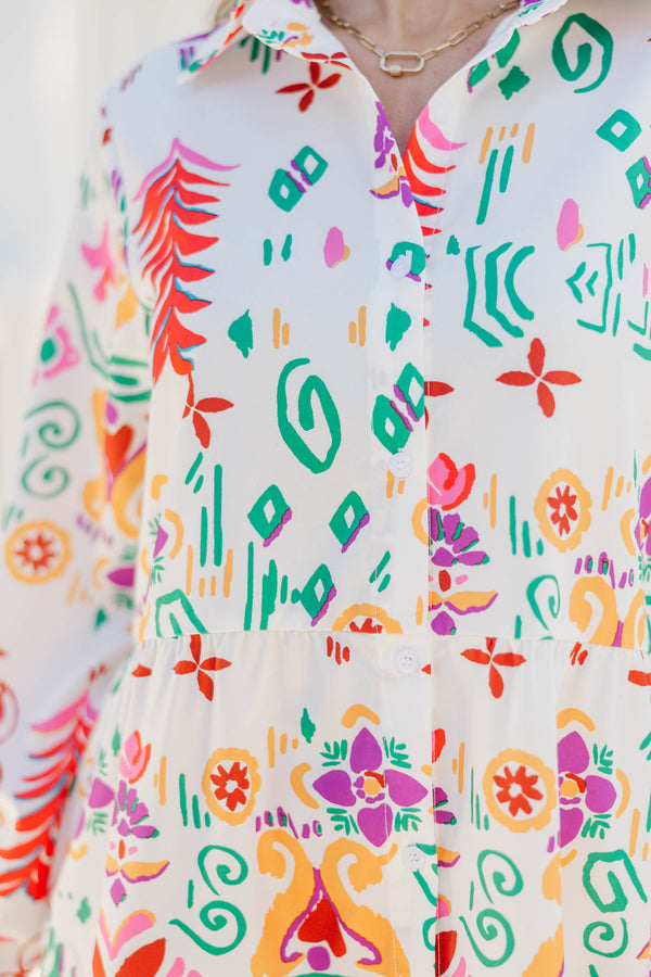 All I Want White Abstract Tiered Dress