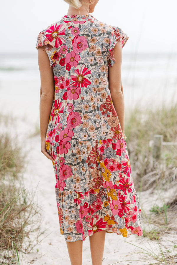 It's Another Day Pink Floral Midi Dress