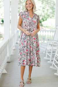 It's Another Day Black Ditsy Floral Midi Dress