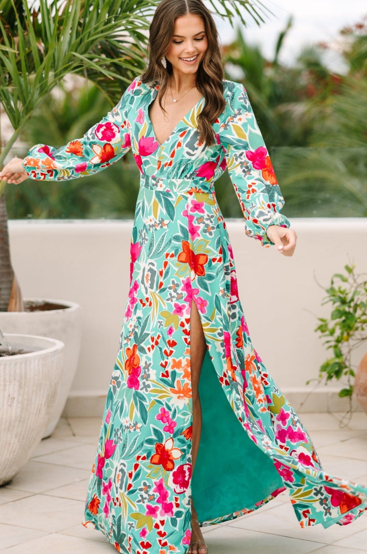 Just Feels Right Teal Blue Floral Maxi Dress, Large - The Mint Julep Boutique