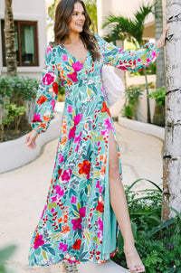 Just Feels Right Teal Blue Floral Maxi Dress