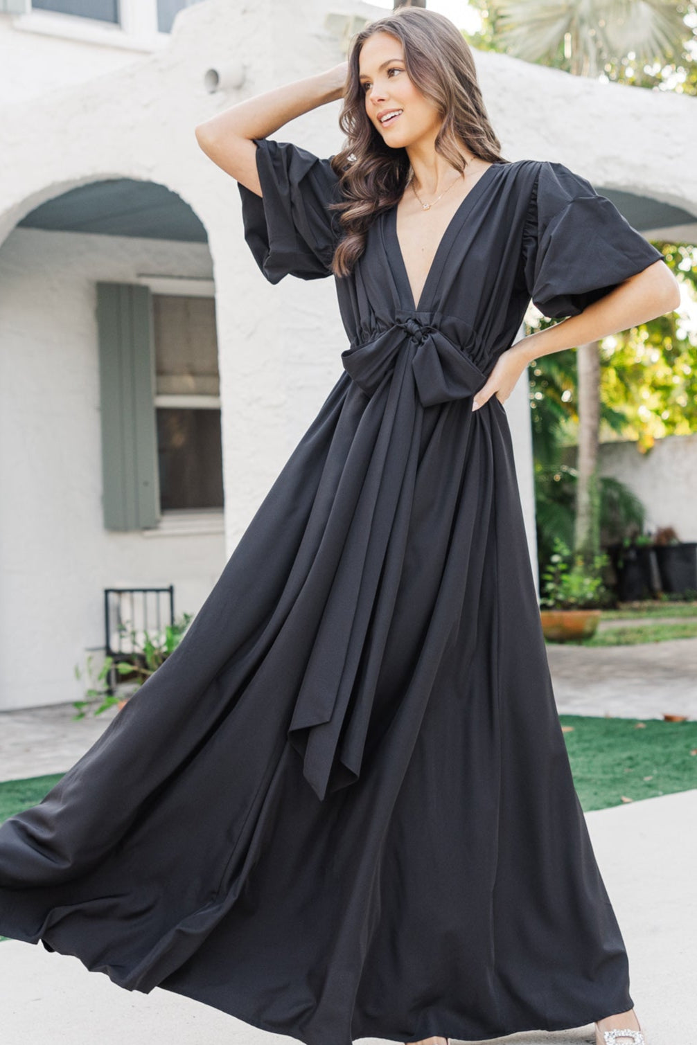 Keep It Up Black Puff Sleeve Maxi Dress