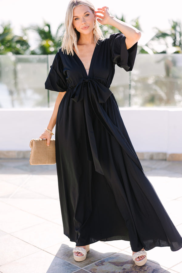 Keep It Up Black Puff Sleeve Maxi Dress
